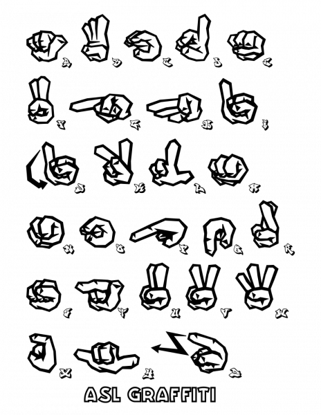 ASL Graffiti Alphabet Set coloring page image