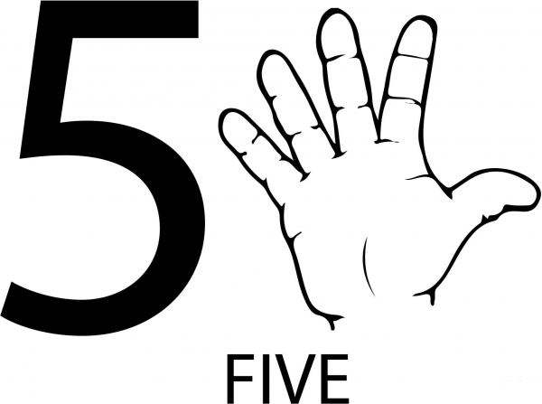 ASL Number Five coloring page image