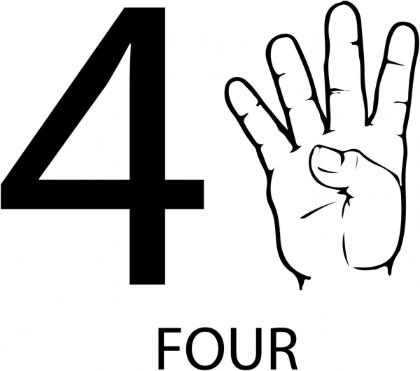 ASL Number Four coloring page image