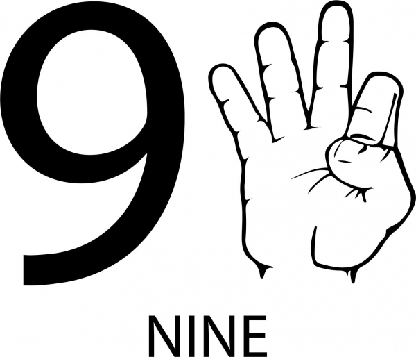 ASL Number Nine coloring page image