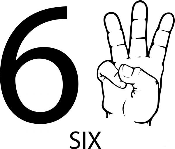 ASL Number Six coloring page image