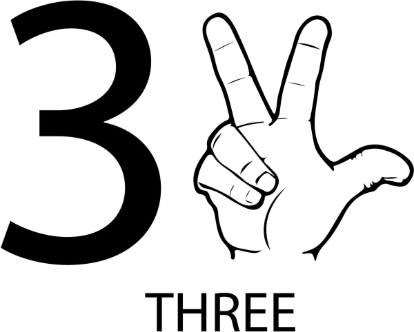 ASL Number Three coloring page image
