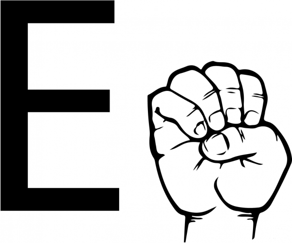 ASL Sign Language Letter E coloring page image