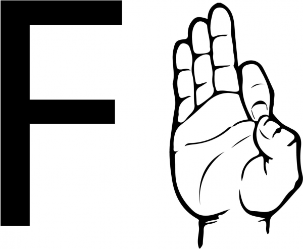 ASL Sign Language Letter F coloring page image