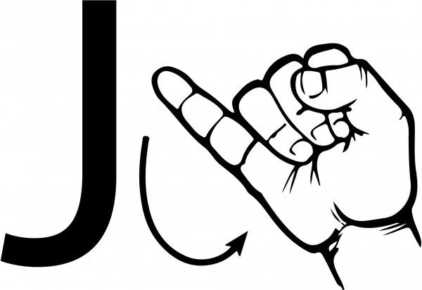 ASL Sign Language Letter J coloring page image