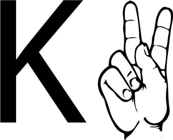 ASL Sign Language Letter K coloring page image