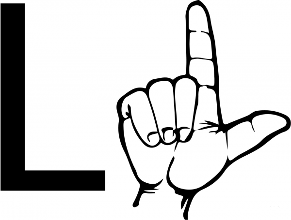 ASL Sign Language Letter L coloring page image