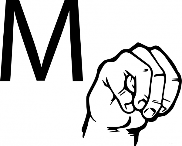 ASL Sign Language Letter M coloring page image