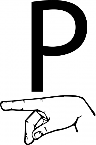 ASL Sign Language Letter P coloring page image
