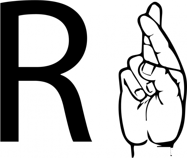 ASL Sign Language Letter R coloring page image