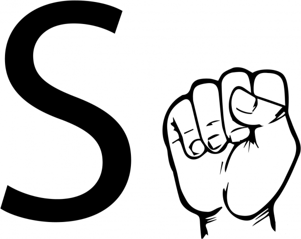 ASL Sign Language Letter S coloring page image