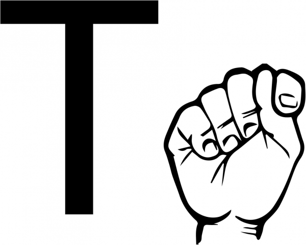 ASL Sign Language Letter T coloring page image