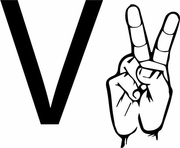 ASL Sign Language Letter V coloring page image