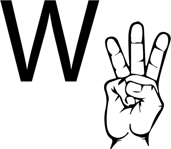 ASL Sign Language Letter W coloring page image