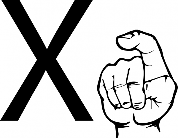 ASL Sign Language Letter X coloring page image