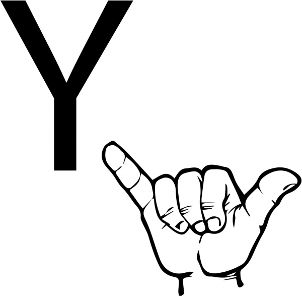 ASL Sign Language Letter Y coloring page image