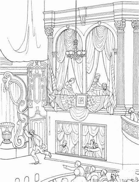 Assassination of Abraham Lincoln coloring page image