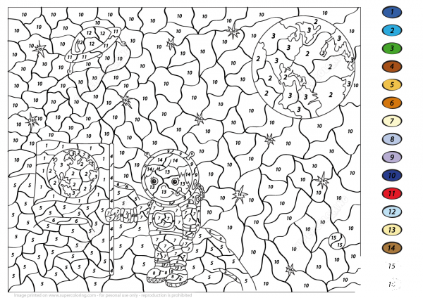 Astronaut Boy Plants a Flag of the Earth on the Moon Color by Number image