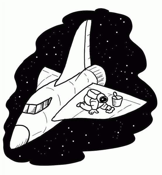Astronaut Cleaning Shuttle in Space  coloring page image