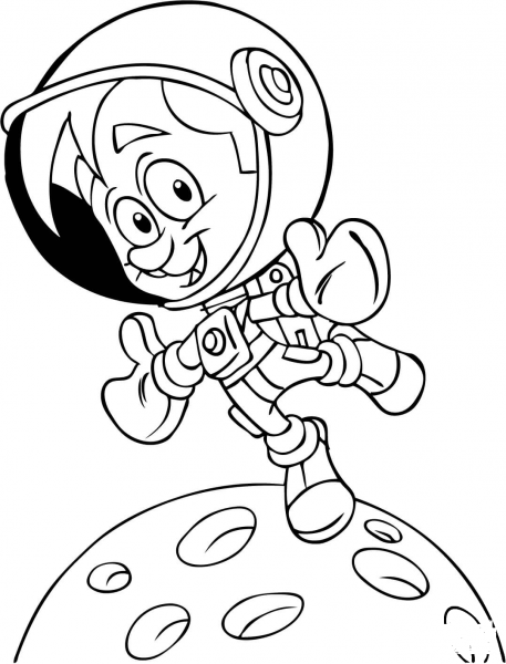 Astronaut exploring space coloring page image