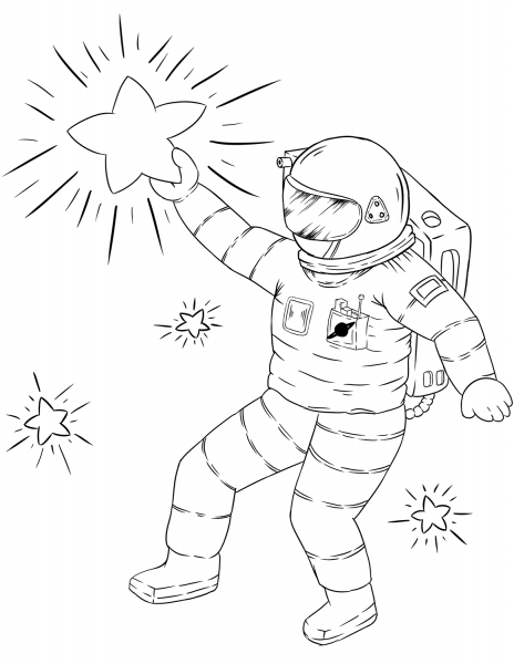 Astronaut Grabbing a Star coloring page image