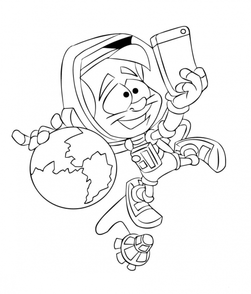 Astronaut Taking a Selfie coloring page image