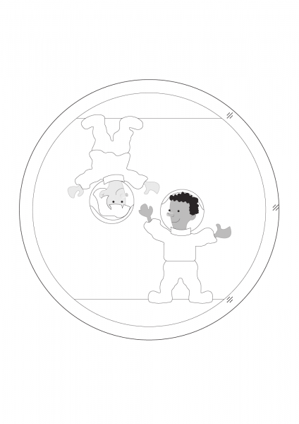 Astronauts Floating in Zero Gravity coloring page image