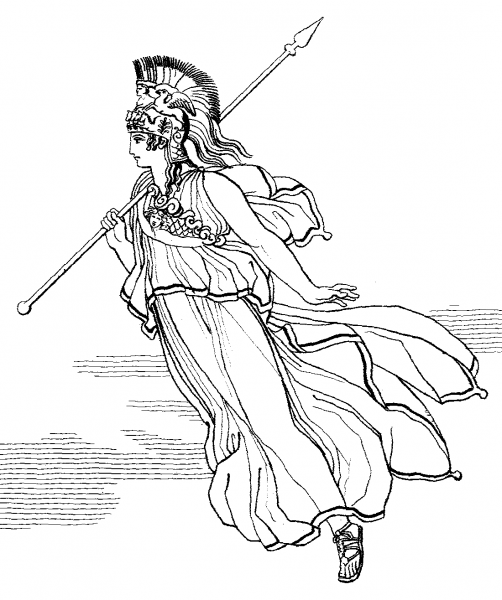 Athena with Spear coloring page image