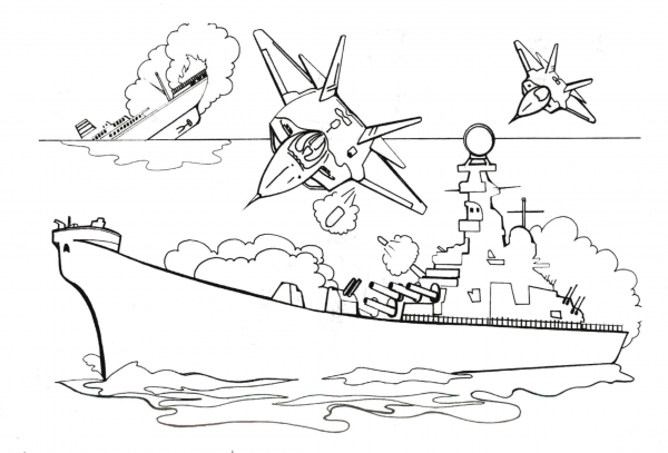 Attacking Battleship With Bombs  coloring page image