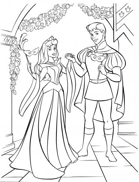 Aurora and Phillip are Hosting a Masked Ball coloring page image