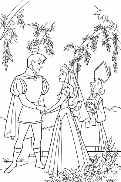 Aurora and Phillip Holds Hands coloring page image