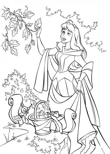 Aurora is Collecting Pretty Autumn Leaves coloring page image