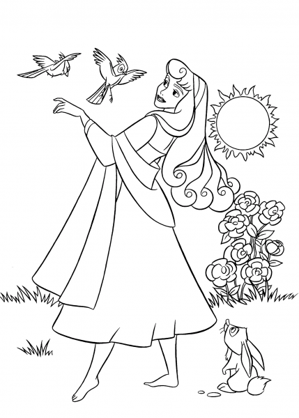 Aurora with Animals coloring page image