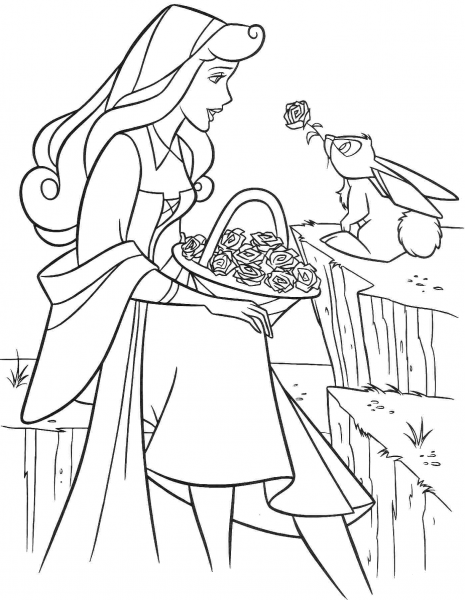 Aurora with Rabbit coloring page image