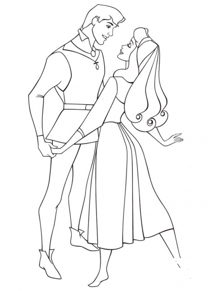 Aurora with the Prince  coloring page image