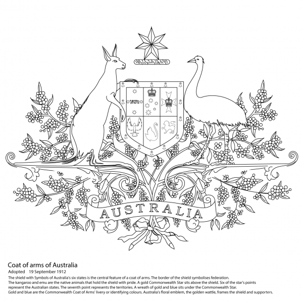 Australian Coat of Arms coloring page image
