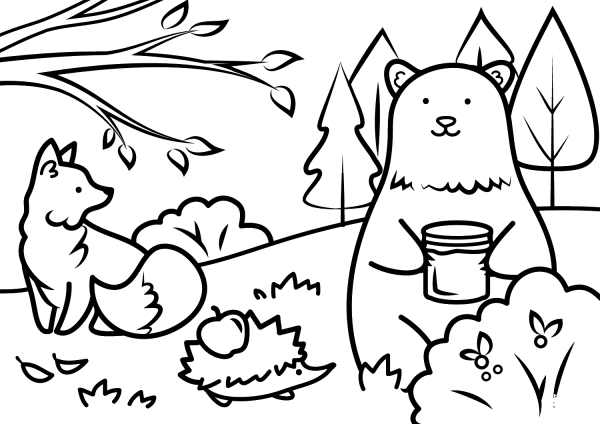 Autumn Animals coloring page image