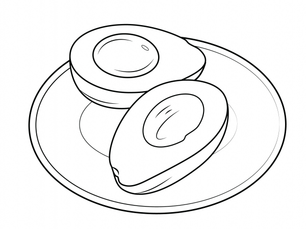 Avocado on a Plate coloring page image