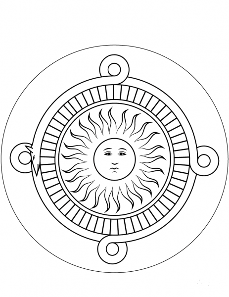Aztec Calendar Stone coloring page image