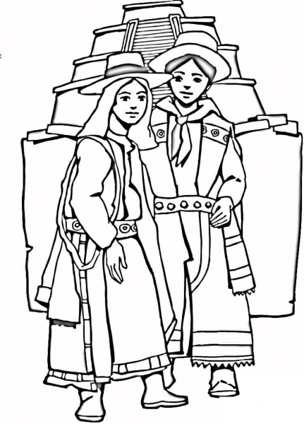 Aztec girl and boy  coloring page image