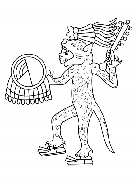 Aztec Jaguar Warrior coloring page image