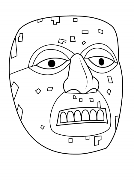 Aztec Mask of Xiuhtecuhtli coloring page image