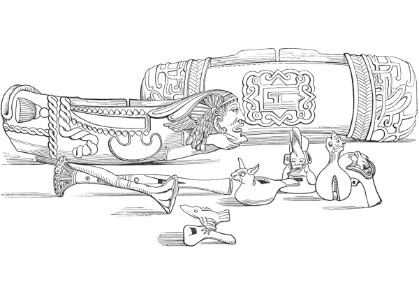 Aztec Musical Instruments coloring page image