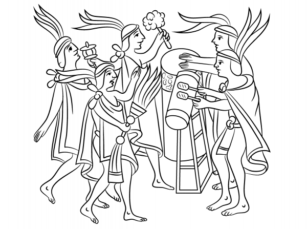 Aztec One Flower Ceremony coloring page image