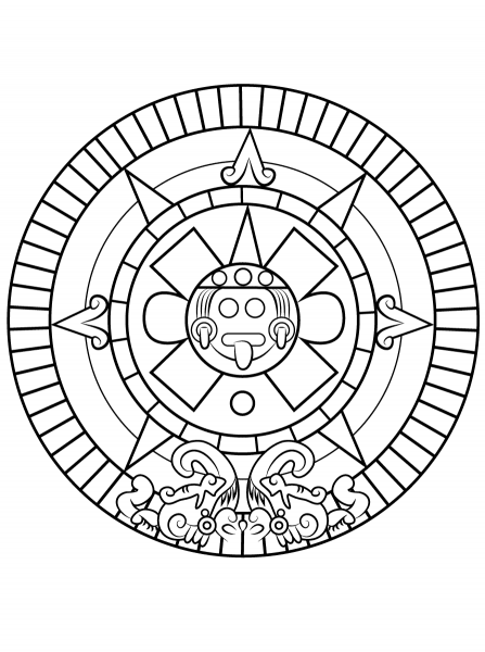 Aztec Sun Stone coloring page image
