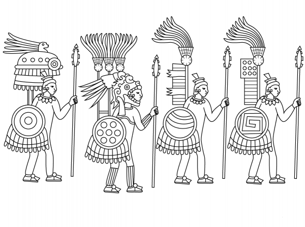 Aztec Warriors coloring page image