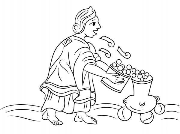 Aztec Woman Blowing on Maize coloring page image