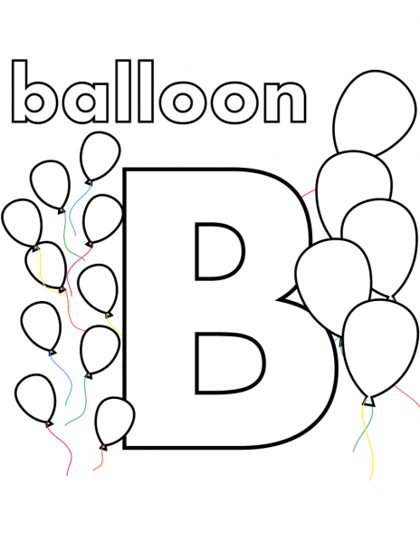 B is for Balloon coloring page image