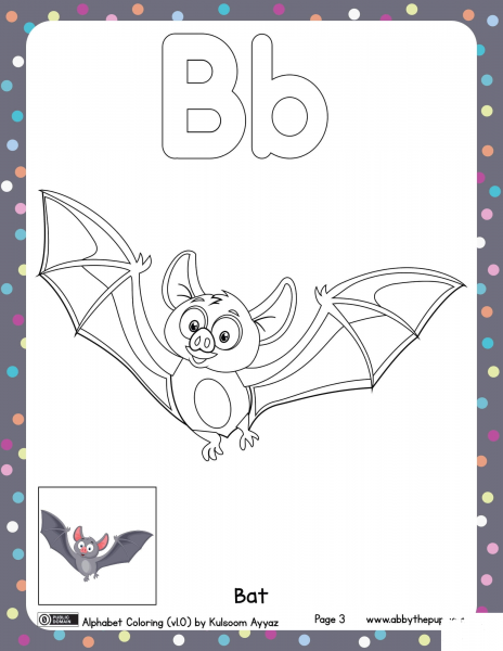 B is for Bat coloring page image