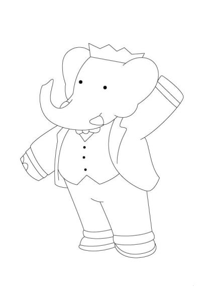Babar the Elephant is Waving at You coloring page image